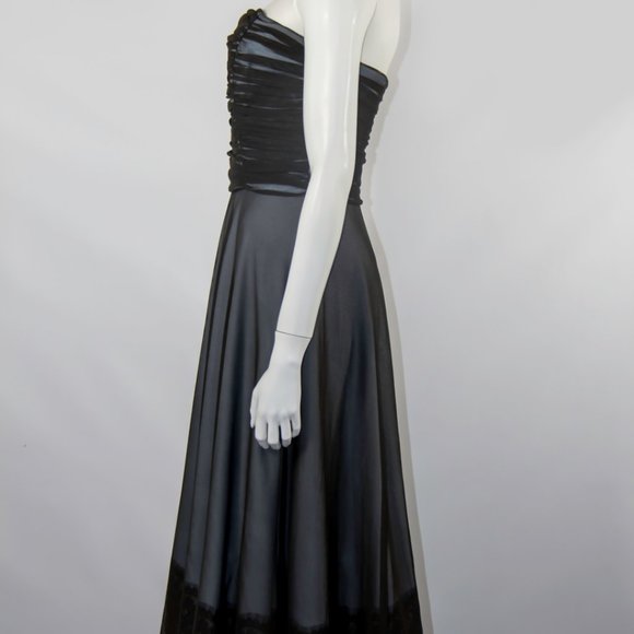 VTG 90s Strapless Black Dress Tuile Maxi Swing Party Cocktail Small - Picture 6 of 6